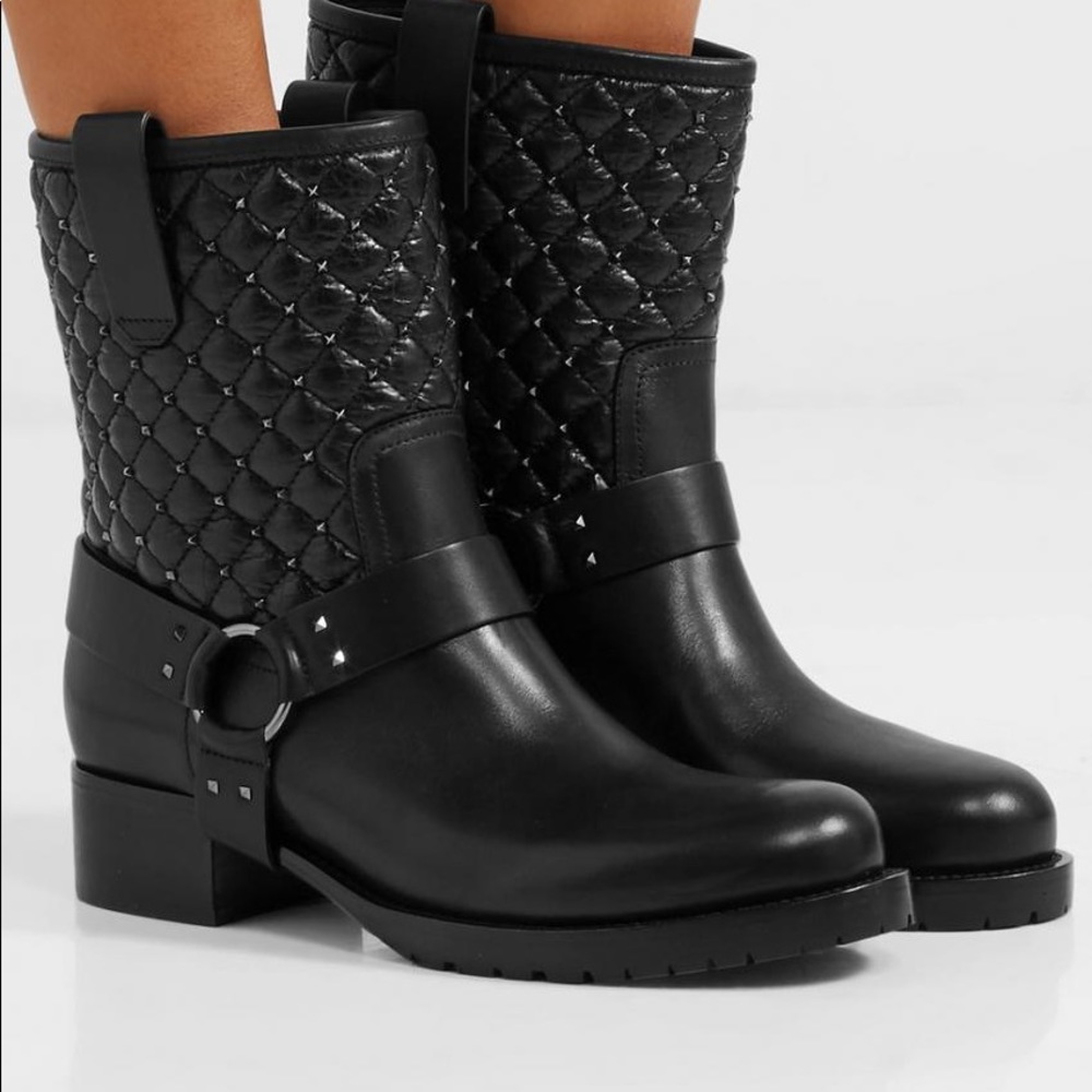 Valentino Garavani Rockstud Leather Moto Boots